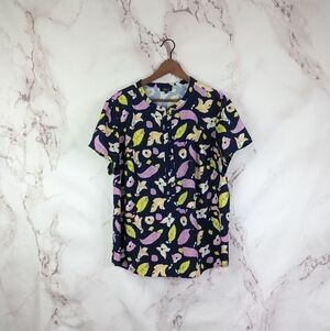 TOCCA For Gwynnie Bee Blouse 1X Shirt Womens Top Plus Popover Leaf Print Blue
